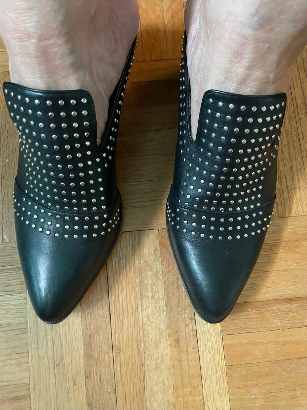 1.State Lon Studded Slip-on Mules Black Leather 1 3/4 Heel